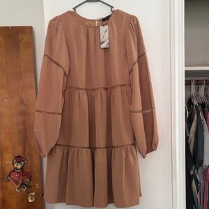Chic Long Sleeve Tan Dress